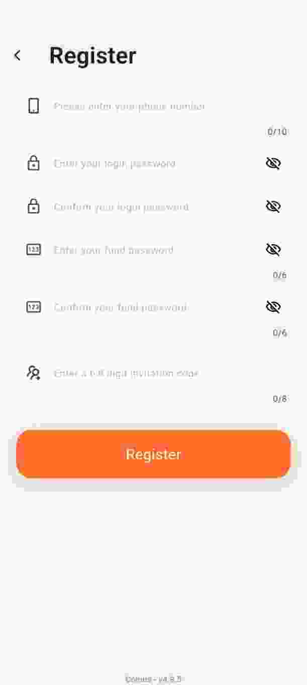 Coinus registration screen preview